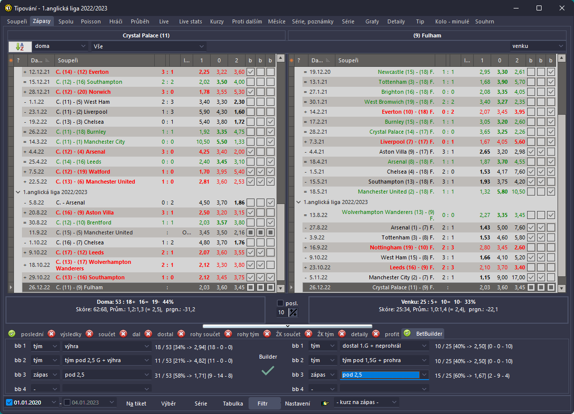 Betbuilder v okně Tipy