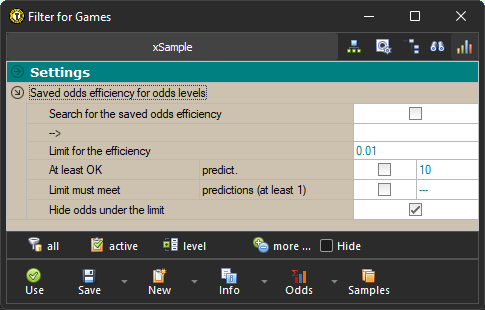 Filter / Saved odds balances