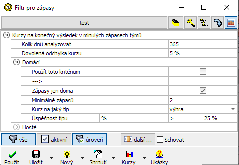 Filtr / Kurzy na konečný výsledek